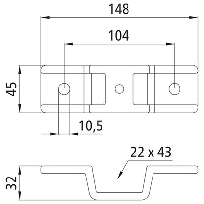 Stanchion holder, 22 x 43 mm, drop-f.ged, galvanised stl.