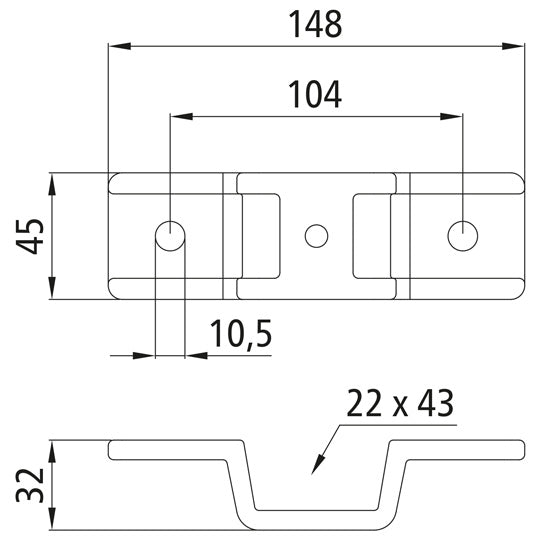 Stanchion holder, 22 x 43 mm, drop-f.ged, galvanised stl.