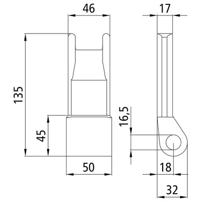 Hinge stub for flap hinge, raw, forged steel