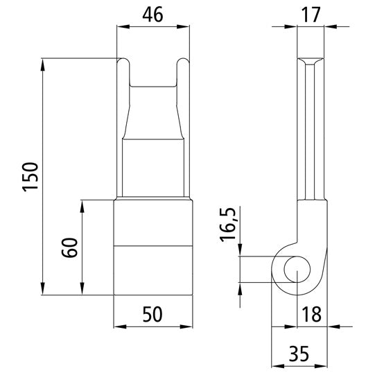 Hinge stubs f. side tilt hinges, raw, f.ged