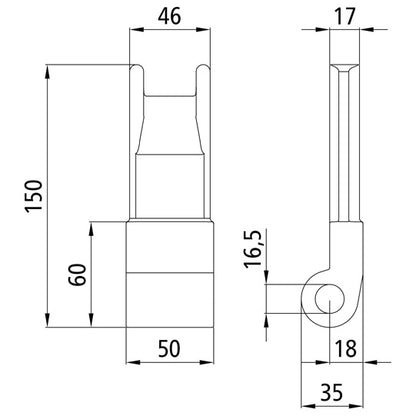 Hinge stubs f. side tilt hinges, raw, f.ged