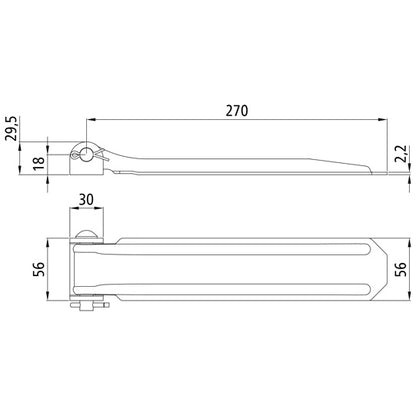 Justerbart gångjärn på sidan 270 mm, helt galvaniserat