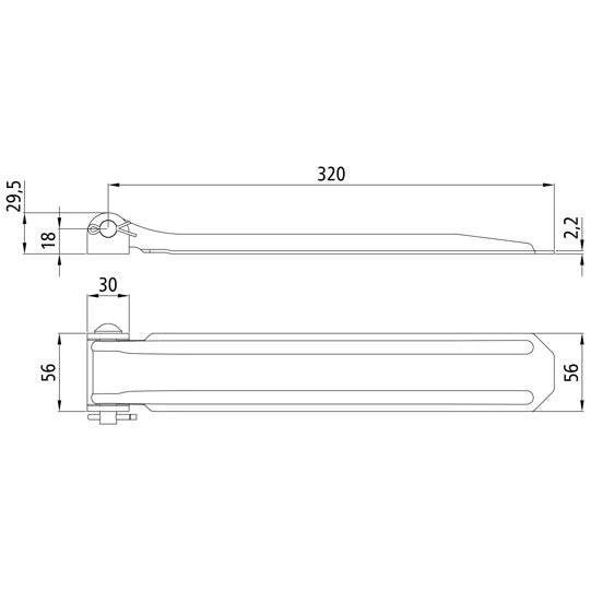 Justerbart gångjärn med sidoflik 320 mm, helt galvaniserat