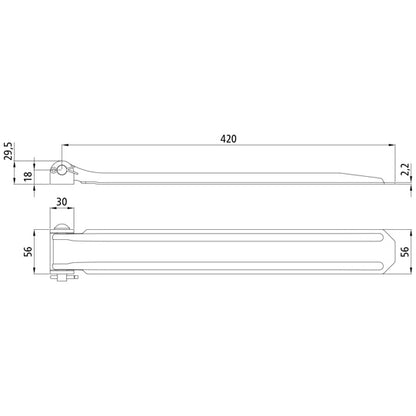 Justerbart gångjärn med sidoflik 420 mm, helt galvaniserat