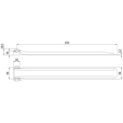 Justerbart gångjärn på sidan 470 mm, helt galvaniserat