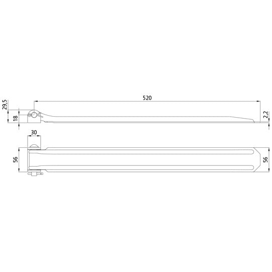 Justerbart gångjärn på sidan av flikarna 520 mm, helt galvaniserat