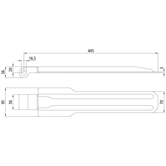 Side tilt hinge 445 mm, galvanized, without accessories