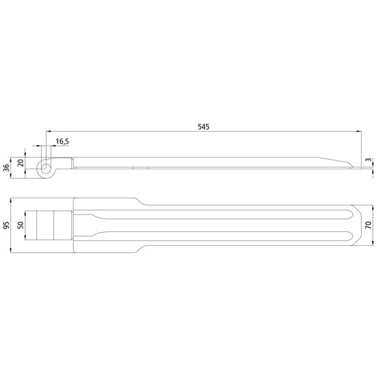 Side tilt hinge 545 mm, galvanized, without accessories