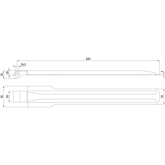 Side tilt hinge 645 mm, galvanized, without accessories