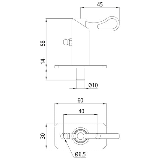 PWP spring bolt w. base plate, galvanised stl., w. grease nippl