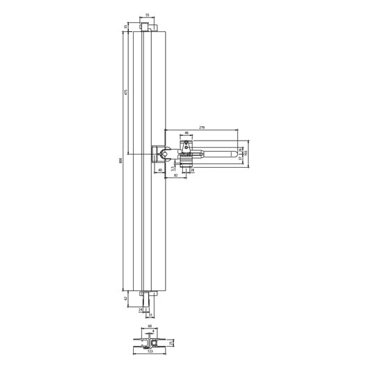 Container lock, 800 mm, A dimension 500 mm, anodized