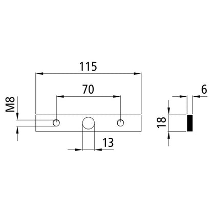 PWP threaded plate 6 mm, galvanized, hole spacing 70 mm, M8