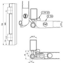 Double-joint hinge PWP, 750 mm, raw, right