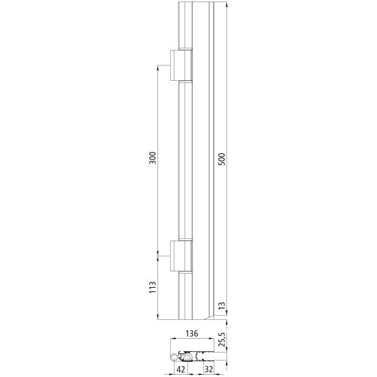 Dubbelledsgångjärn PWP, 513 mm, obehandlat, L