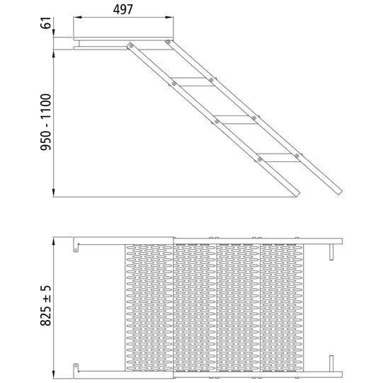 PWP Stairs, extendable, 6 steps, hot-dip galvanised stl., L 218