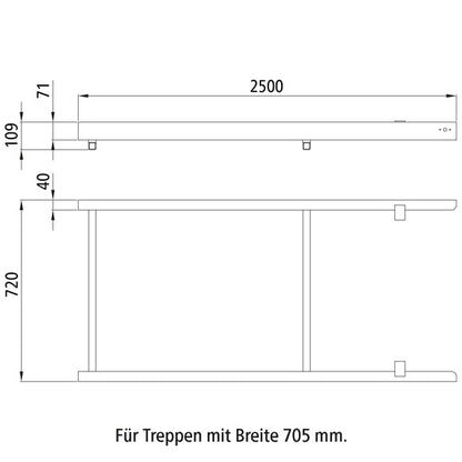 Hjälpram f. Säkerhetssteg för persontransport. (≥ 5 steg/bredd 705 mm)
