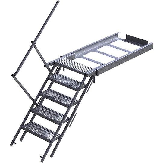 PWP pull-out staircase, 5 steps, steel fireproof, handrail left