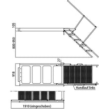 PWP pull-out staircase, 5 steps, steel fireproof, handrail left