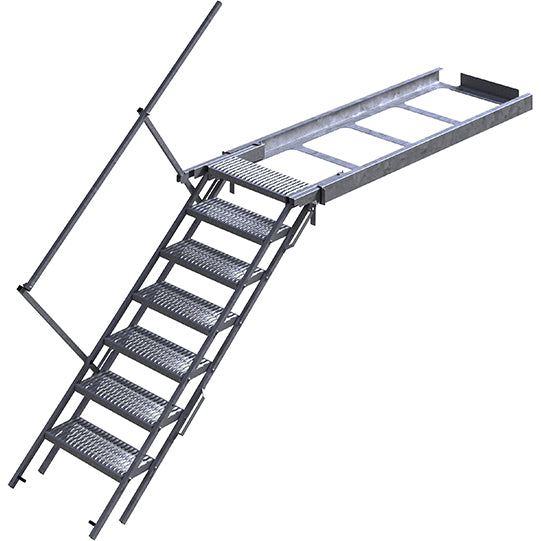 PWP pull-out staircase, 7 steps, steel fireproof, handrail left