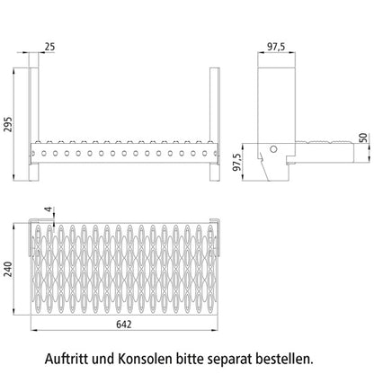 PWP folding step without brackets, aluminum, 642 mm