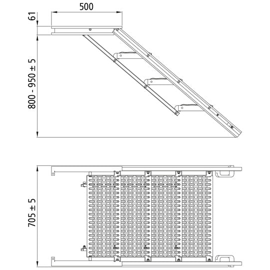 PWP Trappa, utdragbar, 5 steg, aluminium, delvis anodiserad, L