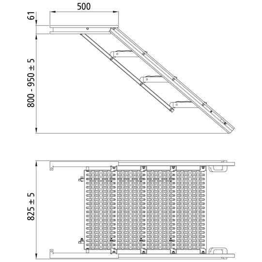 PWP Stairs, extendable, 5 steps, aluminium, partly anodised, L