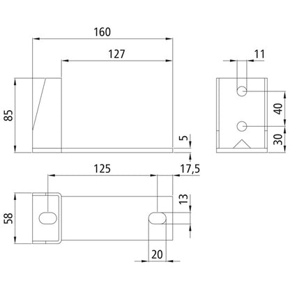 Universal bridge fastening, hot-dip galvanized, support 127 mm
