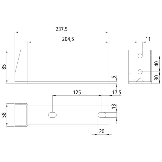 Universal bridge fastening, hot-dip galv., support 204.5 mm