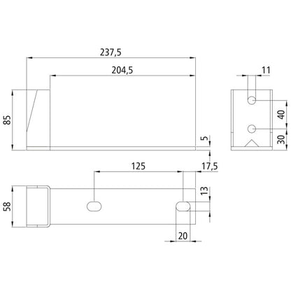Universal bridge fastening, hot-dip galv., support 204.5 mm