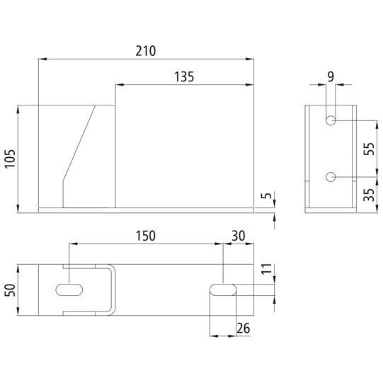 Universal bridge fastening, hot-dip galvanized, support 135 mm