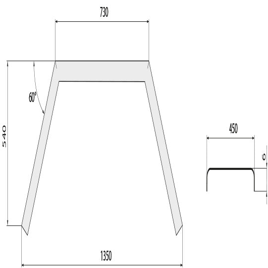 Mudguard RA 135.45, checker plate 3/5, 450 × 1350 × 540 mm