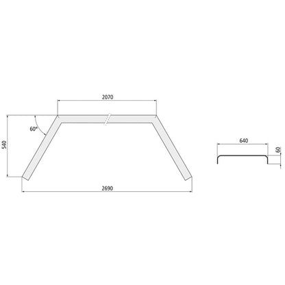 DA mudguard RA 269.64, checker plate 3/5, 640 × 2690 × 540 mm