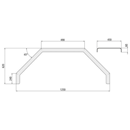 Stänkskärm QA 125,45, rutplatta 3/5, 450 × 1250 × 620 mm