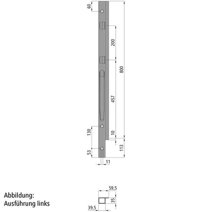 K20 front corner pillar, R, anodized aluminium, 800mm