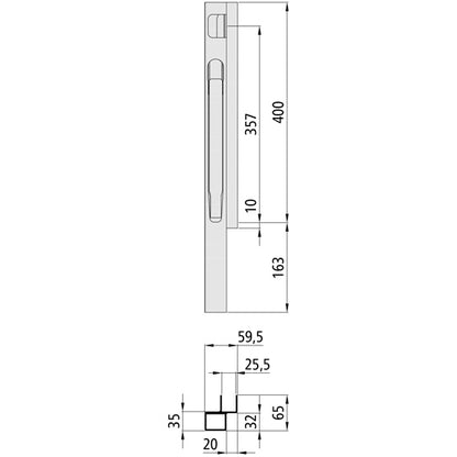 K20 Front corner pillar, left, anodized aluminium, 400 mm