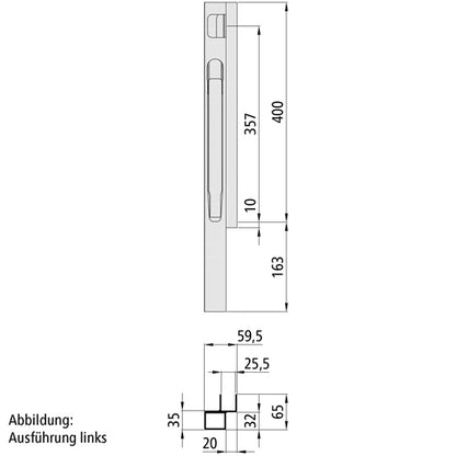 K20 Front corner pillar, right, anodized aluminium, 400 mm