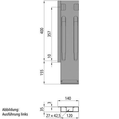 K20 Takakulmapylväs, oikea, terästä KTL, 400 mm, lukolla, DV