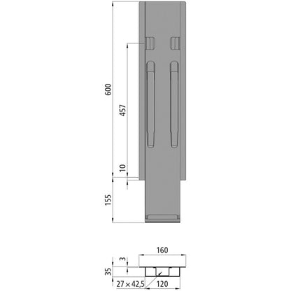 K20 centre pillar, stl., black KTL, 600 mm, w/out holder