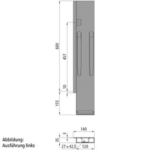 K20 Rear corner stanchion, R, KTL stl., 600 mm, w/out lock, EV