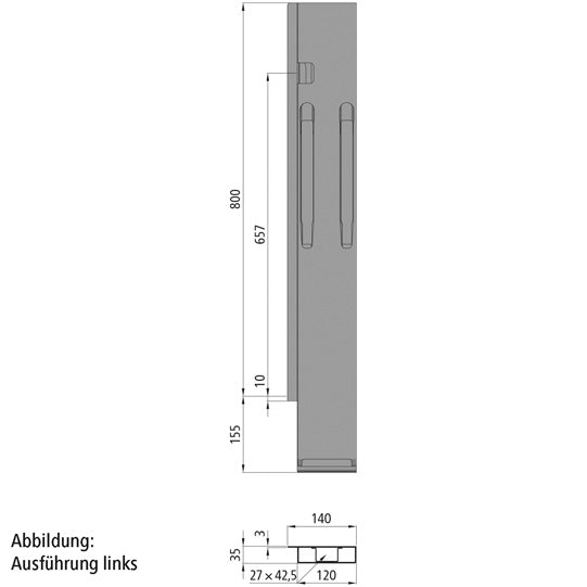 K20 Rear corner pillar, R, steel KTL, 800mm, w/o lock
