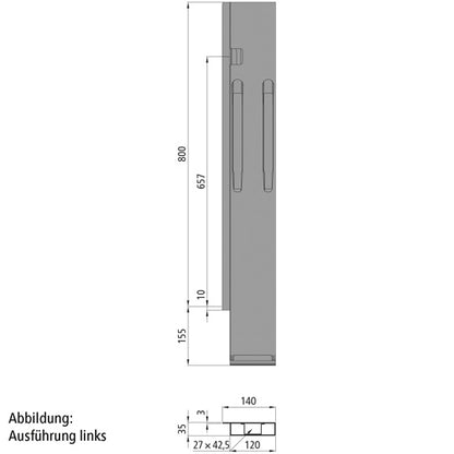 K20 Rear corner pillar, R, steel KTL, 800mm, w/o lock