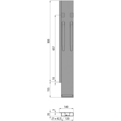 K20 Rear corner stanchion, L, stl. KTL,800mm,TIR,w.lock,DV