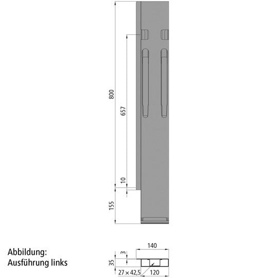 K20 Rear corner stanchion, R,stl. KTL,800mm,TIR,w.lock,DV