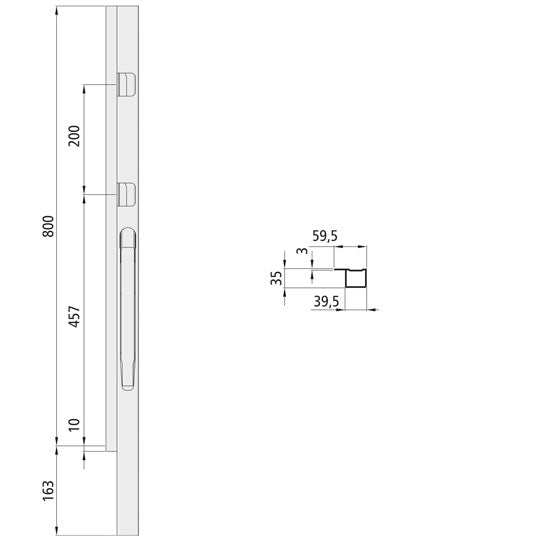 K20 Front pillar steel KTL, right, 800 mm BWH