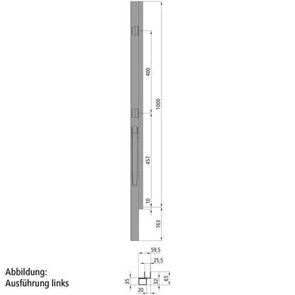 K20 Front corner pillar, right, anodized aluminium, 1000 mm