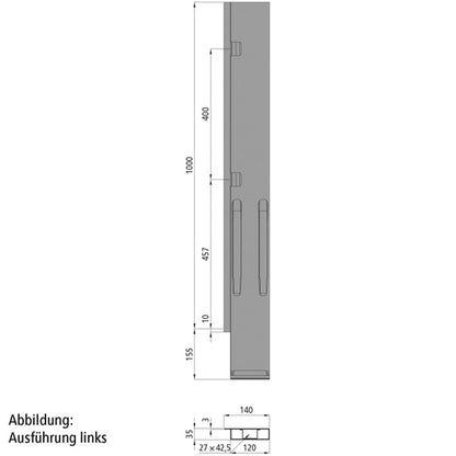 K20 Rear corner stanchion, R, KTL stl., 1000 mm, w/out lock, EV