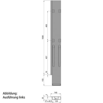 K20 Rear corner stanchion, R, stl. KTL, 1000 mm,w.lock,DV