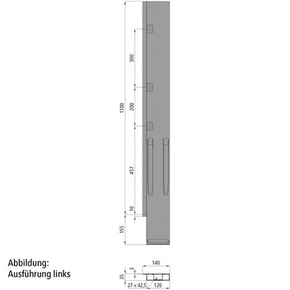 K20 Rear corner pillar, R, 1100 mm, w/o lock