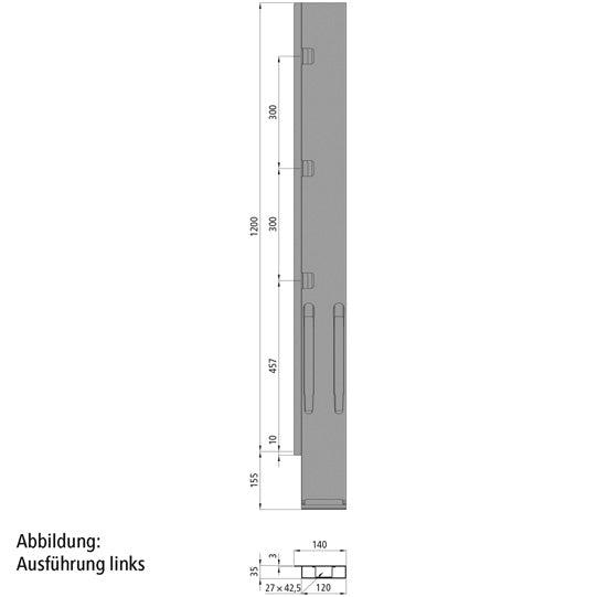 K20 Rear corner pillar, R, 1200 mm, w/o lock
