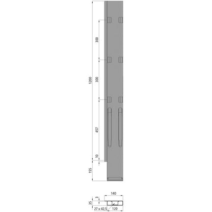 K20 Rear corner pillar, left, steel KTL, 1200 mm, w.lock,DV